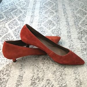 Burnt orange kitten heel suede pump